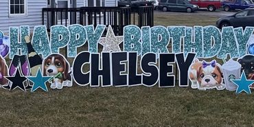 Teal Sparkle Happy Birthday Yard Sign in Indianapolis and New Palestine