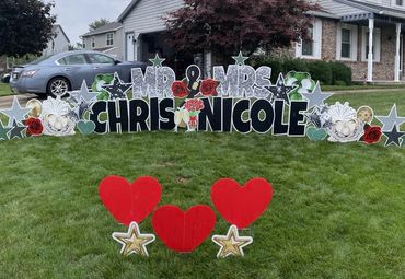 Wedding yard sign display silver sparkle