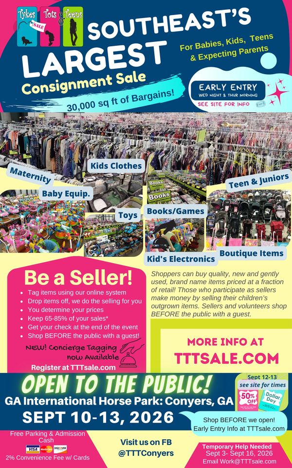 Southeast's largest consignment sale for babies, kids, teens, and parents at GA International Horse Park.
