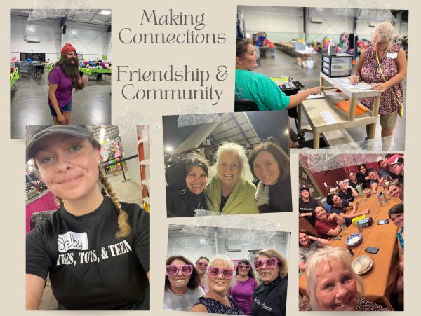 Collage showing people connecting, smiling, and enjoying community activities indoors.