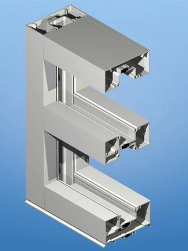 3D model of an aluminum extrusion profile shaped like the letter E.