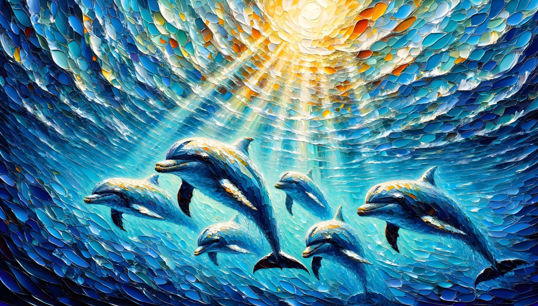 “A Lively Pod” features a small pod of dolphins swimming off the coast of Florida.