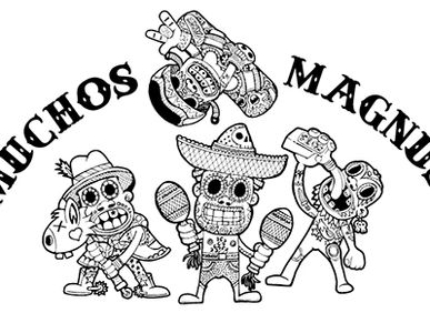 Lucha Libre style characters created for a birthday gift. horse riding, drinking, snowboarding and d