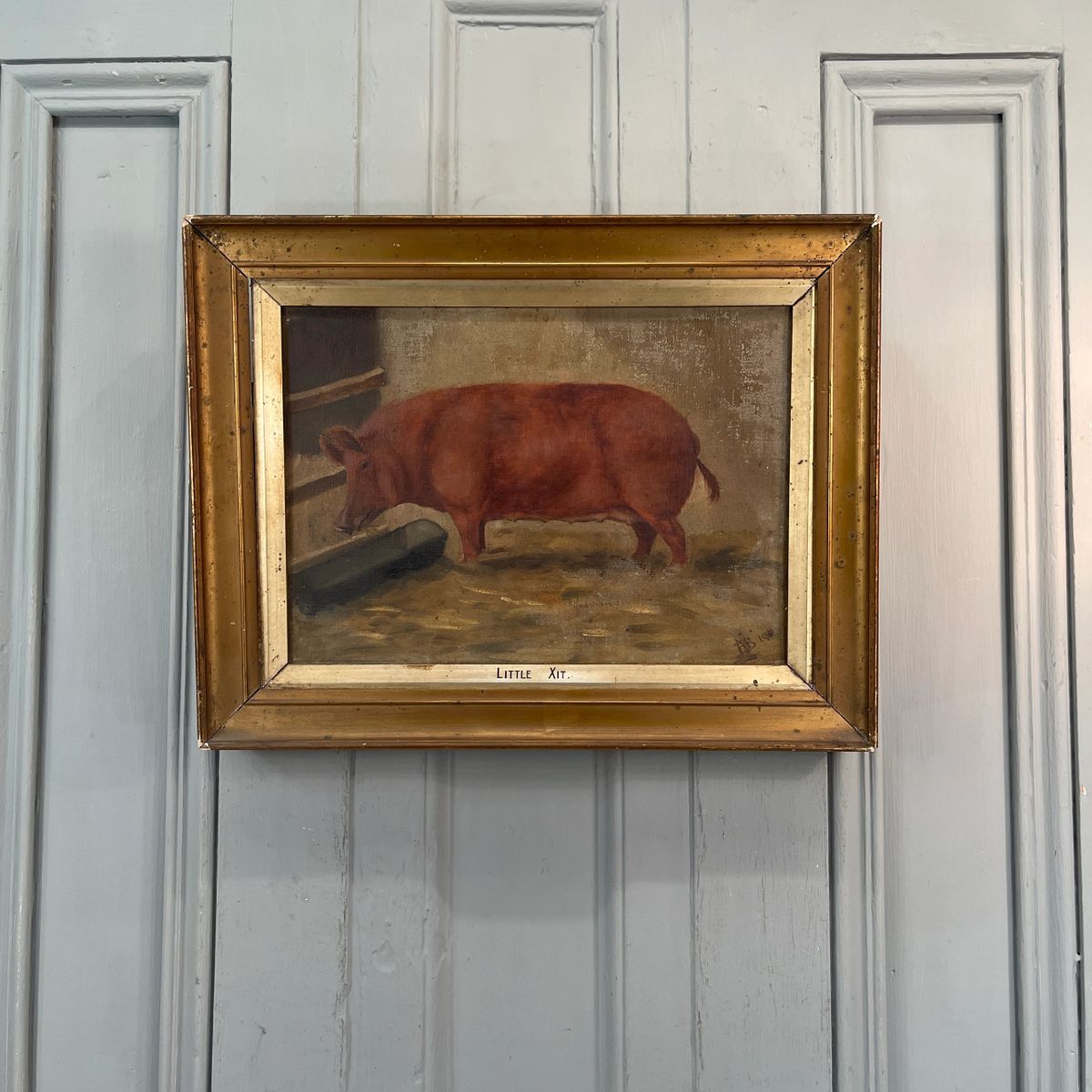 Antique oil painting portrait study of a Tamworth pig called Little Xit