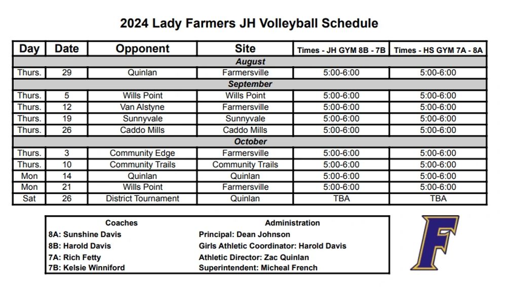 2024 JH Game Schedule