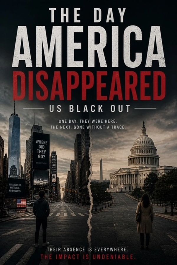 Poster for "The Day America Disappeared" showing empty streets and iconic buildings.