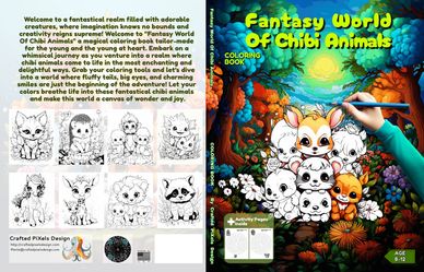 Fantasy World of Chibi Animals. Coloring book by Crafted Pixels Design.