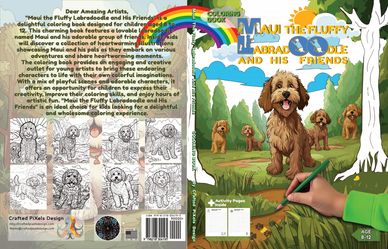 Maui the Fluffy Labradoodle and His Friends. Coloring book by Crafted Pixels Design.