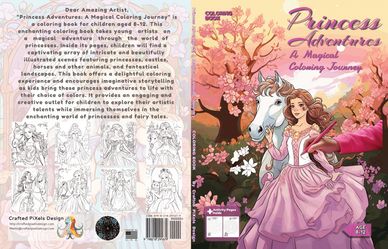 Princess Adventures: A Magical Coloring Journey. Coloring book by Crafted Pixels Design.