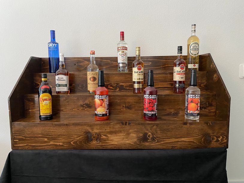 Dark Walnut Back Bar for Wedding Bars and Portable Party Bars.
