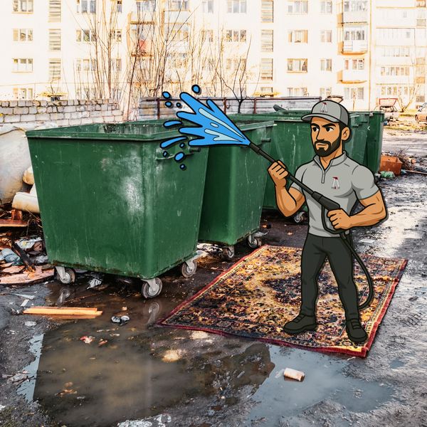 Dirty commercial dumpster pad with grease stains before cleaning in Springfield MO