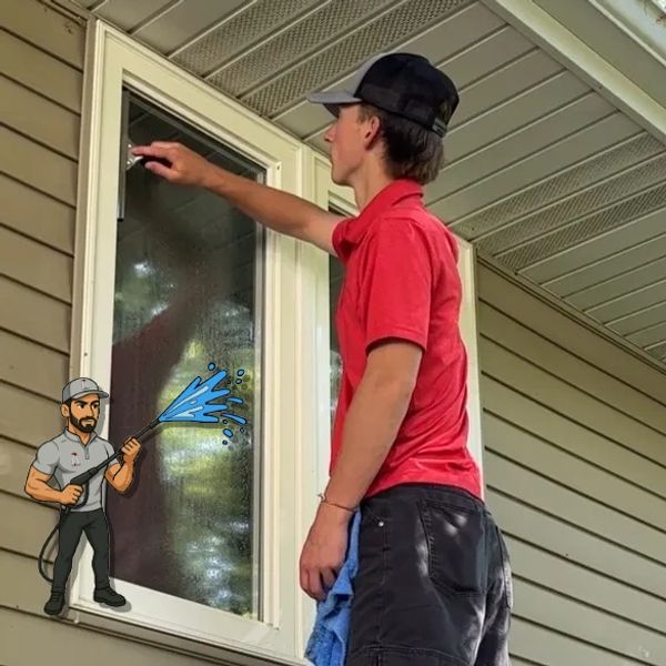 Dirty windows with pollen and water spots before professional window washing in Springfield MO