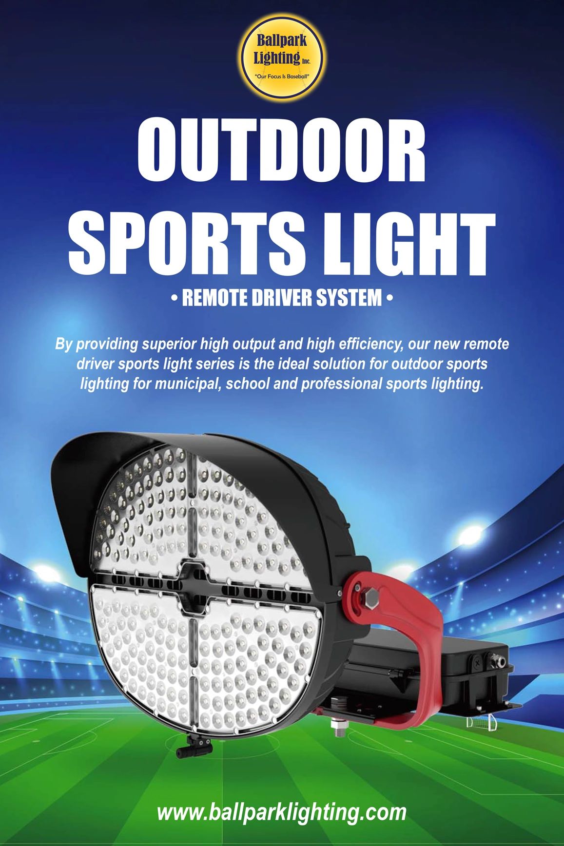 High-efficiency outdoor sports light for professional and municipal use.