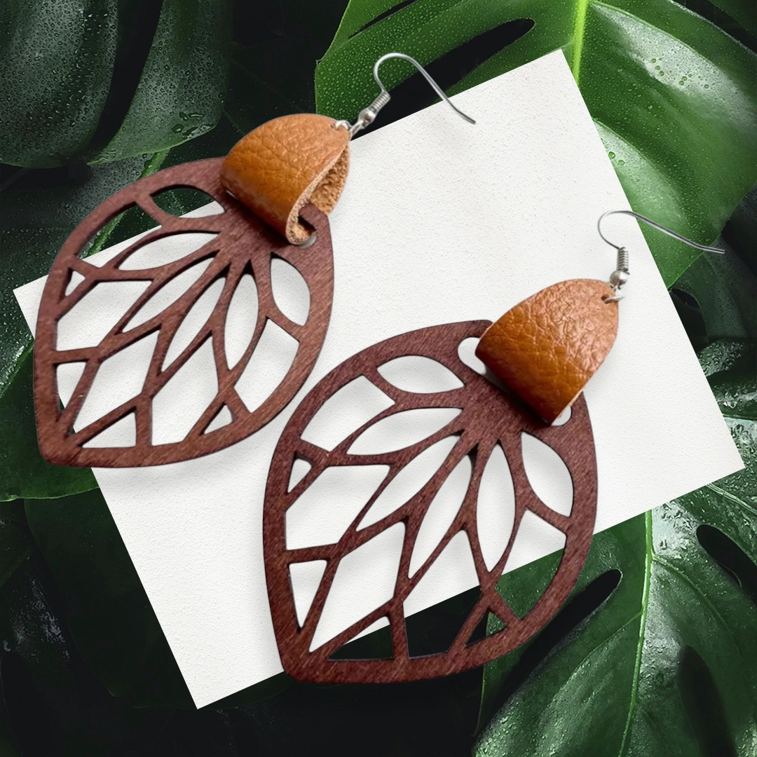 leather leaf drop earrings