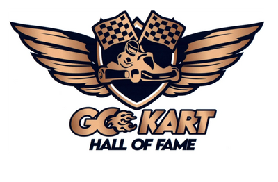 Go-Kart Hall of Fame logo with wings and checkered flags.