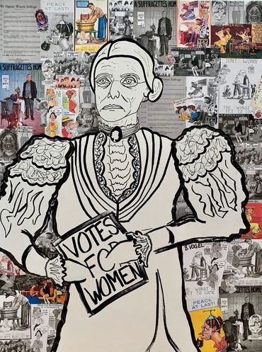 ‘Susan B. Anthony’ part of Powerful Women series. Mixed media on canvas, 2019, 40x30 inches