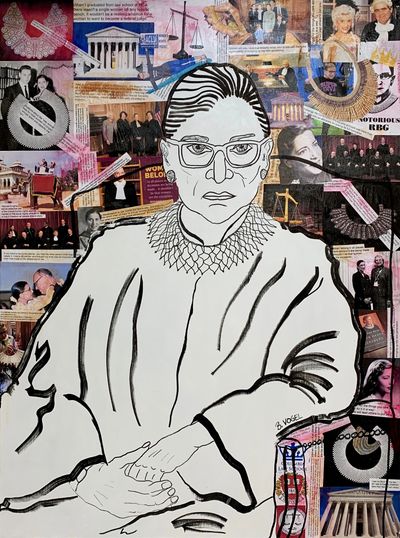 Mixed Media Portrait of Ruth Bader Ginsburg Supreme Court Justice expressive drawing