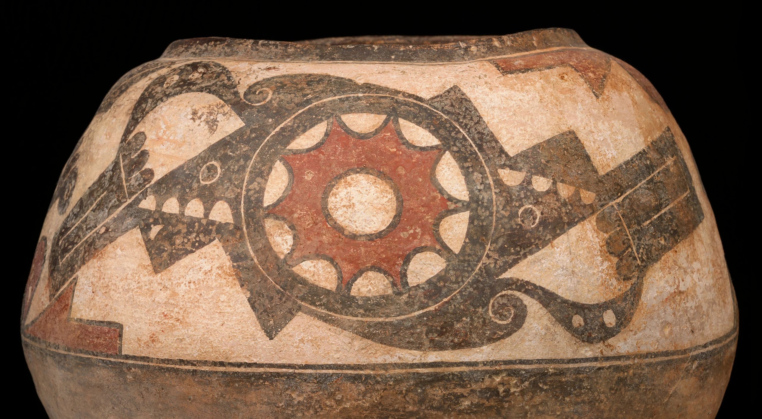 Ancient pottery with geometric designs.