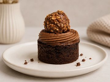 Chocolate cupcake with chocolate frosting and a Ferrero Rocher on top.