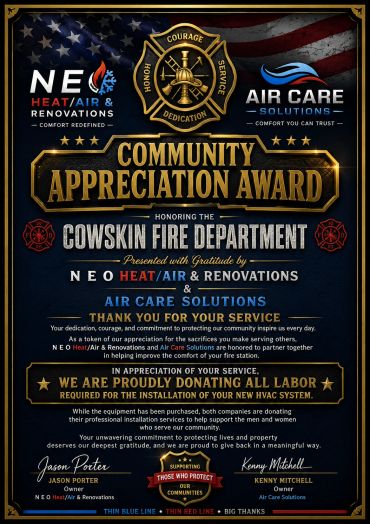 Community Appreciation Award honoring Cowskin Fire Department.