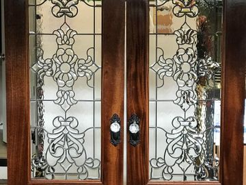 Stained glass on double entry doors.  