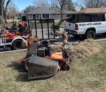 A pile of debris removed from thatching a customers lawn.