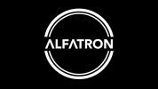 Alfatron logo in white on black background.