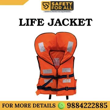 Bright orange life jacket with reflective strips for safety.