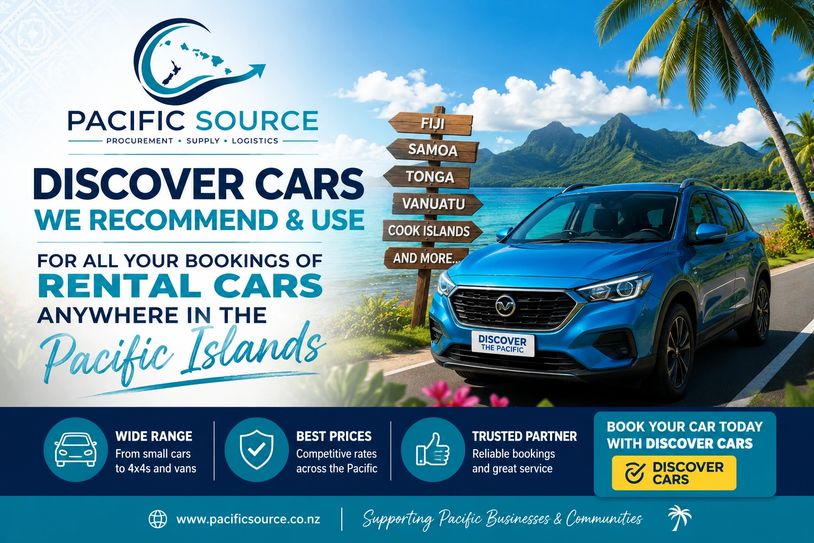 Advertisement for Pacific Source car rentals in the Pacific Islands.