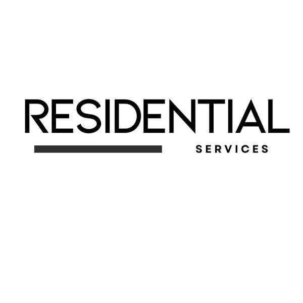 Minimalist logo with 'Residential Services' text and underline on white background.
