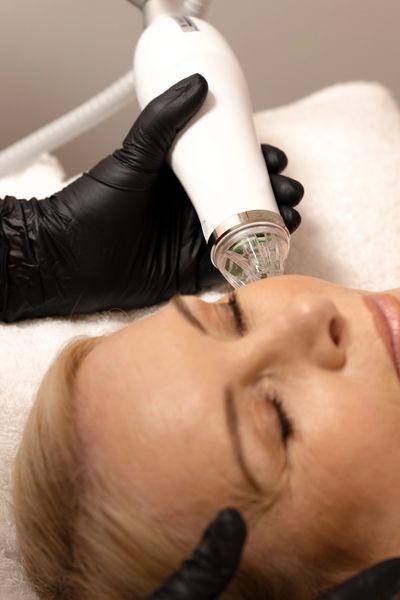 Professional facial treatment using a modern device on a woman's face.