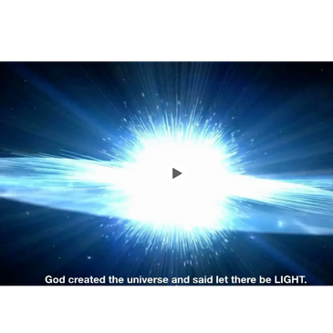 Bright cosmic explosion with text about creation of light by God.