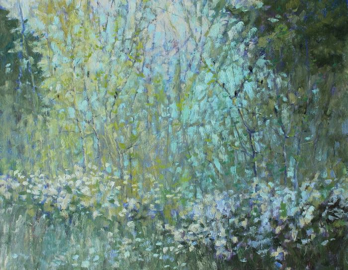 Tangle of trees, sky and blossoms