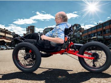 Senior safely riding adaptive tricycle for fitness and fun. Trike options for on and off road riding