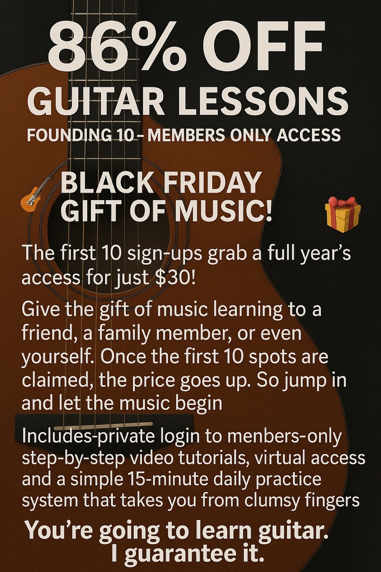 Black Friday Sale Guitar Lessons  86% OFF guitar lessons deal. 86% OFF cyber money sale lessons 
