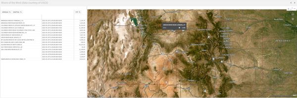 Map showing river flow data in the western United States from USGS.
