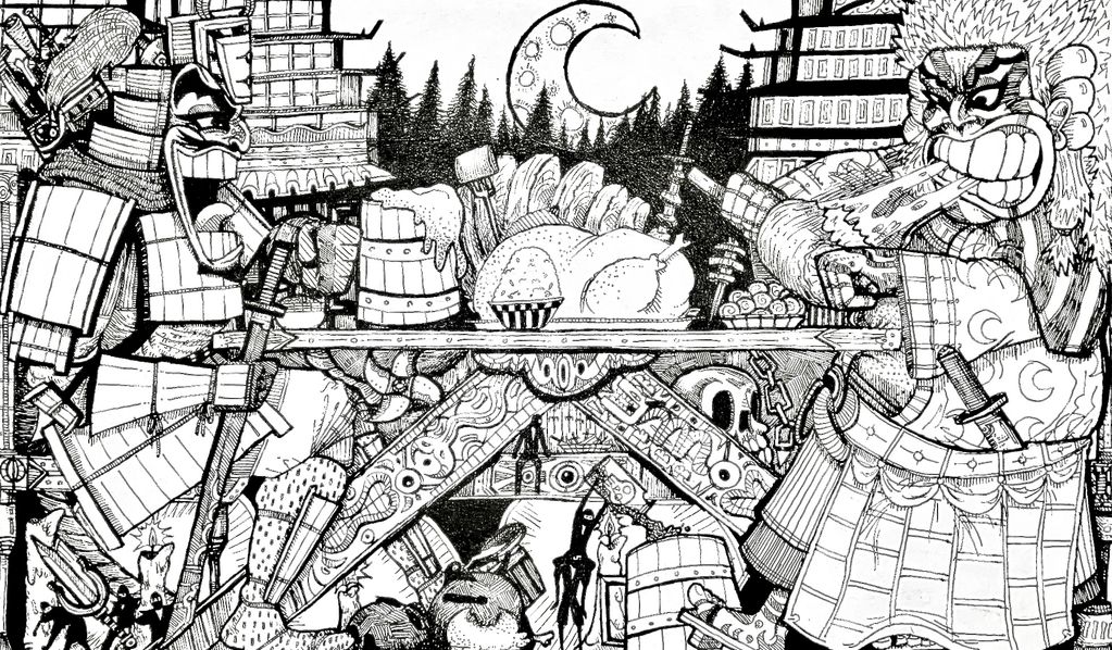"Samurai Feast"
Ink on paper