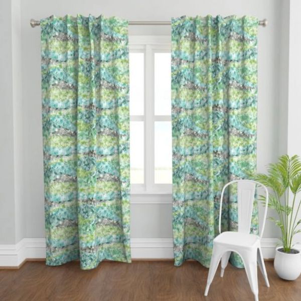 Curtain with 'Spring Meadow' textile design by Keiko Okamoto