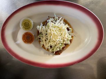 Top view of dish with chutney in a plate