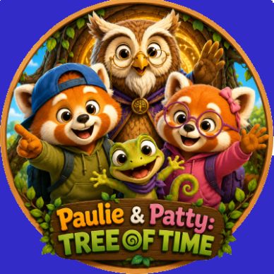 Animated characters from Paulie &amp; Patty: Tree of Time posing happily.