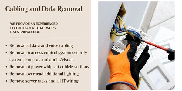 Office decommissioning services requires an experienced licensed and insured electrician. 