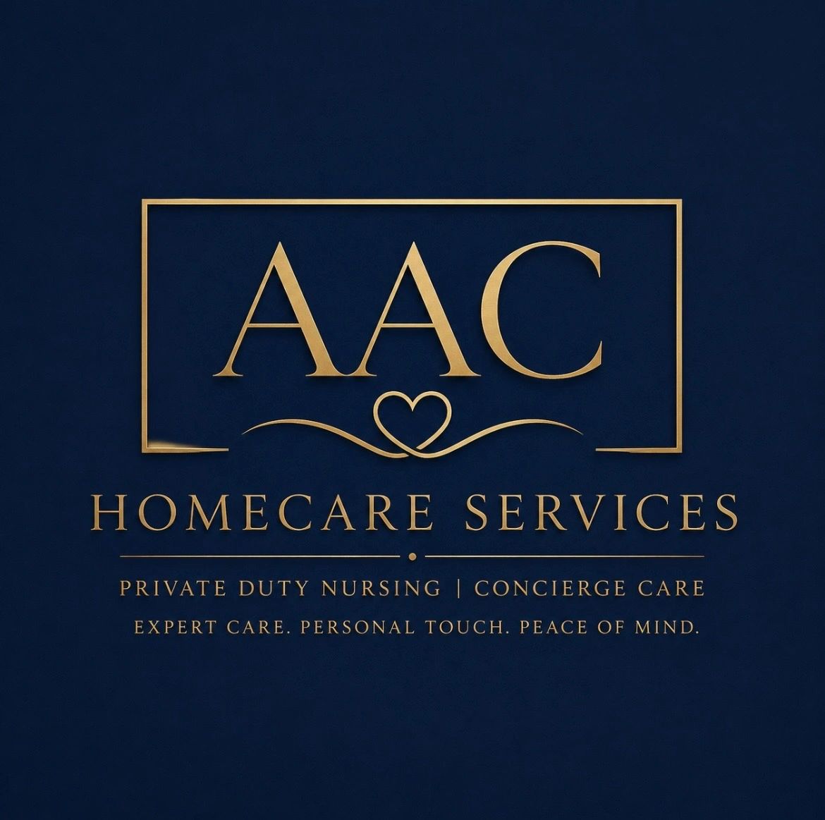 Logo for AAC Homecare Services in gold on navy background.