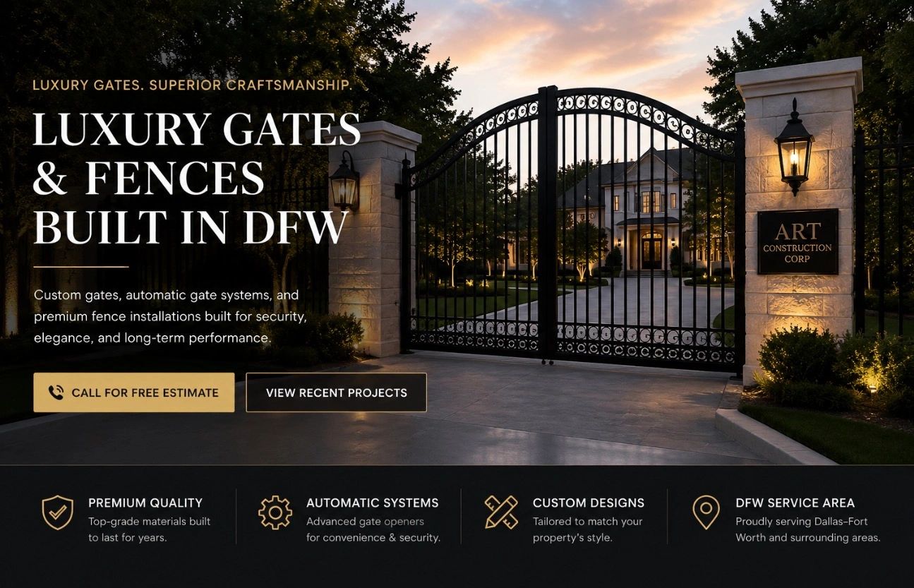  Luxury custom sliding gate and premium fence installation in Dallas–Fort Worth by Art Construction 