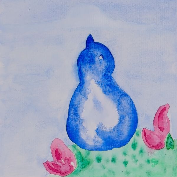 Watercolor painting of a small baby bluebird