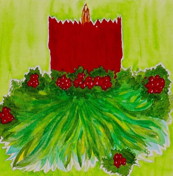 Watercolor painting of a Christmas candle