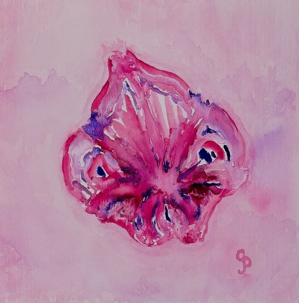 Watercolor painting of a flower that looks like a fleur de lis