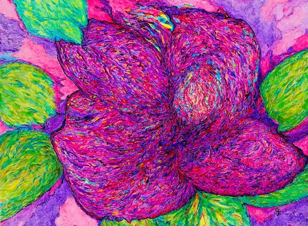 Watercolor painting of an abstract multi-color flower