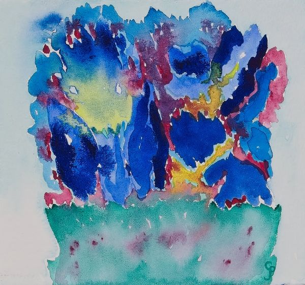 Watercolor painting of abstract flowers in summer