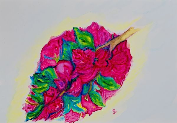 Watercolor painting of an abstract floral limb