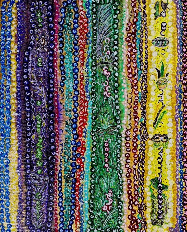 Watercolor painting of mardi gras beads